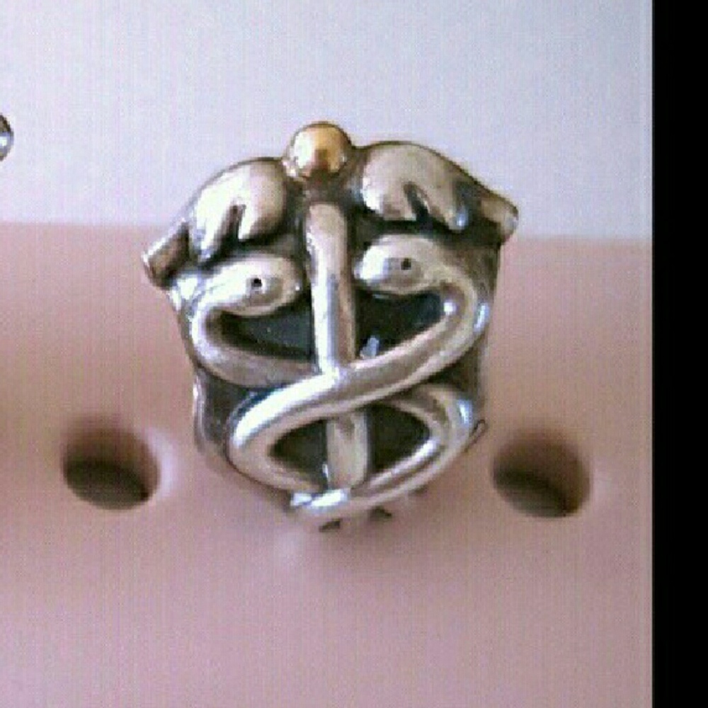Auth Pandora Medical Symbol with 14k gold acent